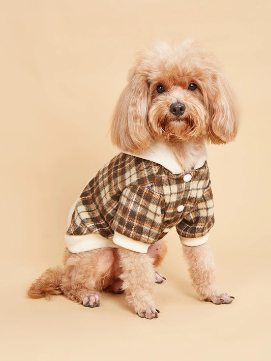 Plaid Button-Up Dog Jacket - Cozy & Stylish Pet Outerwear